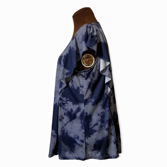 NWT One World Blue Shibori Tie-Dye Top Plus Size 1X Embellished Butterfly Sleeve - Picture 2 of 10